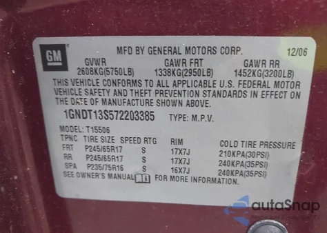 2007 Chevrolet Trailblazer Ls из США, поврежденный, VIN 1GNDT13S572203385